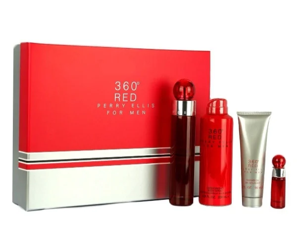 360 Red de Perry Ellis C Set Perfume 100 ml + Mini 10 ml + Desodorante 200 ml + Gel 90 ml