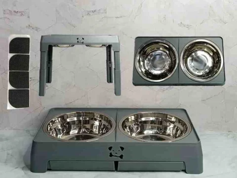 MESA COMEDOR GRIS P/MASCOTAS AJUSTABLE 12988