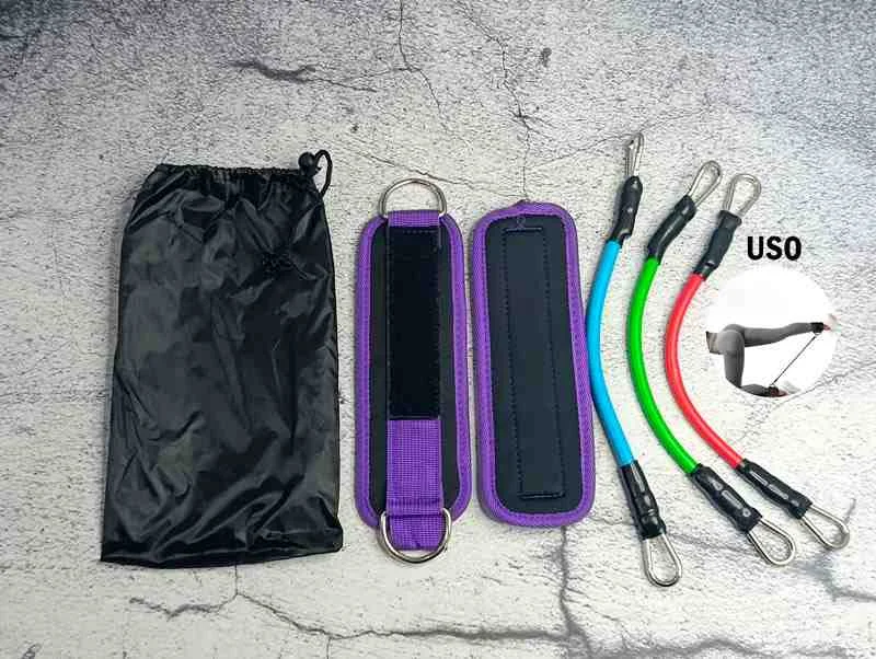 SET MORADO DE CORREAS P/TOBILLO+LIGAS PARA GYM 12514M