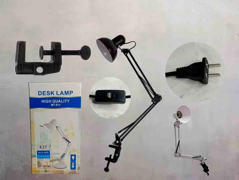 LAMPARA D/MESA MT- 811 BRAZO FLEX C/GANCHO SIN BOMB E27 2COL